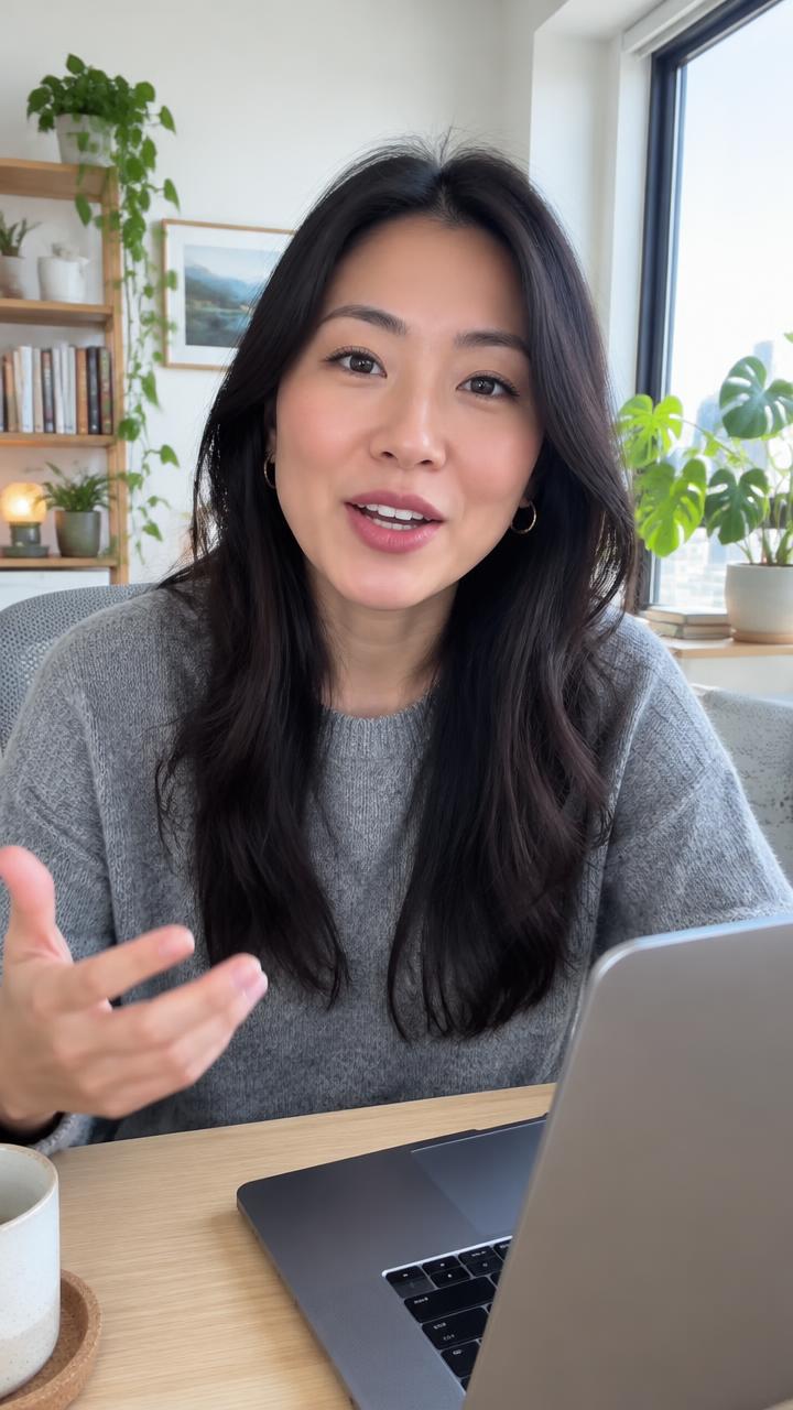 Creator talking beside a laptop